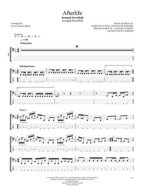 Afterlife (Arr. Gavin Jackson Music) - Avenged Sevenfold (Bass Tab)