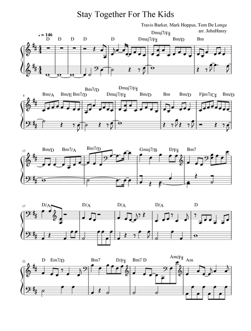Stay Together For The Kids (Arr. JohnHenry) - Blink 182 (Easy Piano)