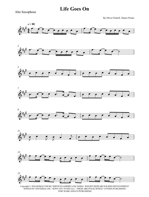 Life Goes On (Arr. Wesley S. SIlva) - Oliver Tree (Alto Sax Solo)