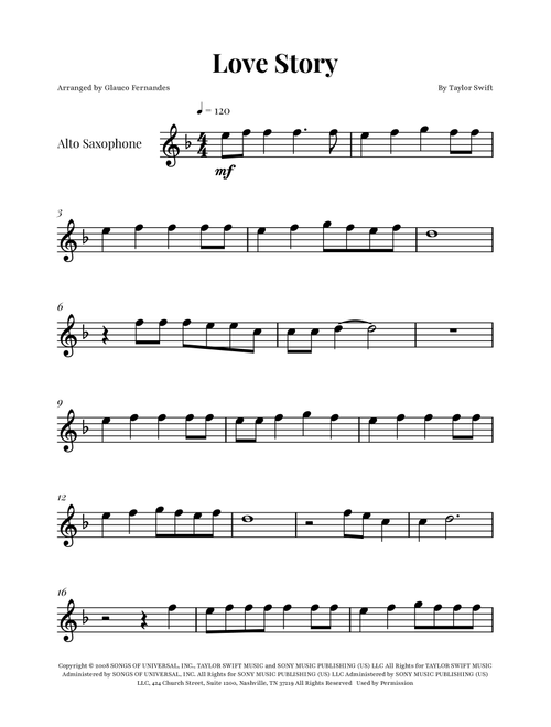 Love Story (Arr. Glauco Fernandes) - Taylor Swift (Alto Sax Solo)
