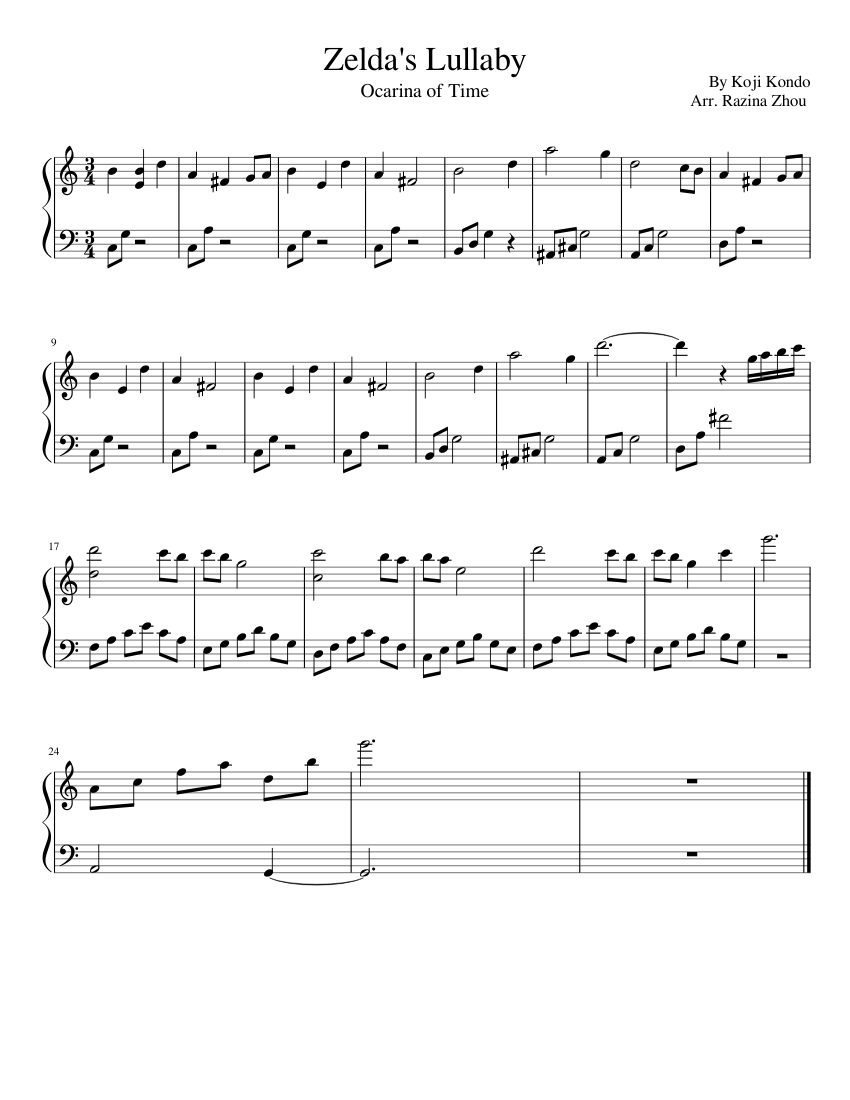 Zelda's Lullaby Sheet Music for Piano (Solo) easy | MuseScore.com