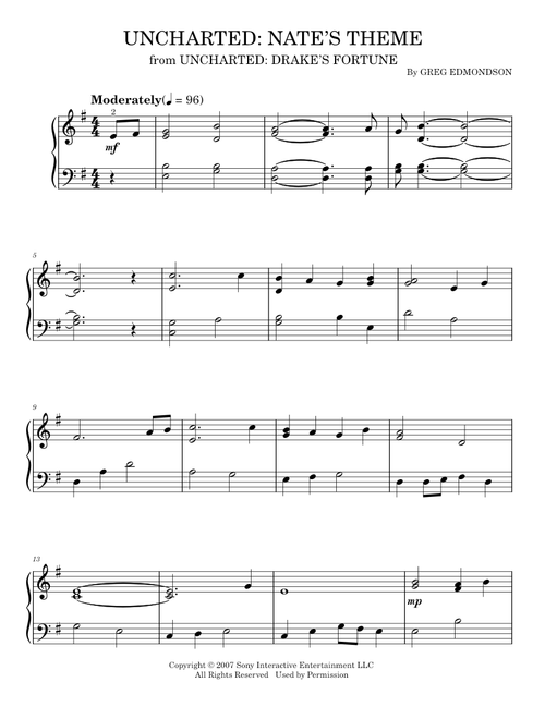 Uncharted - Nate's Theme (Easy Piano)