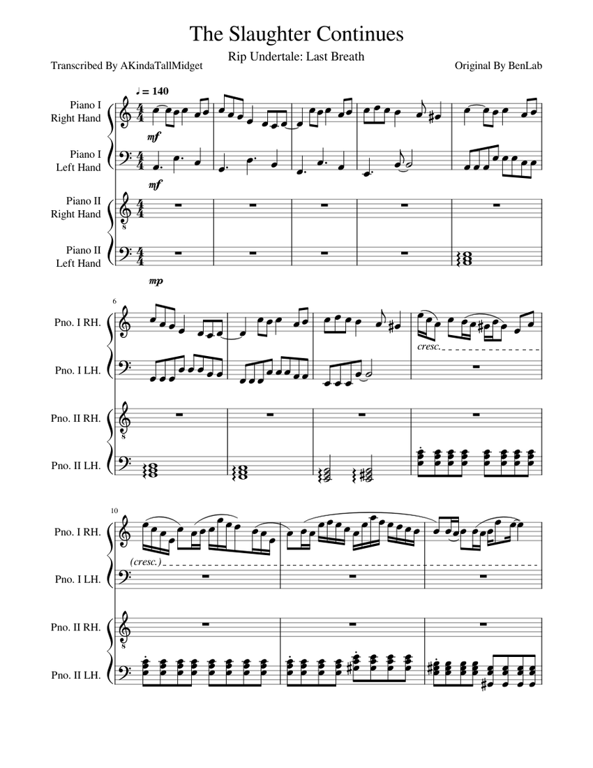 The Slaughter Continues Undertale Last Breath Sheet music for Piano
