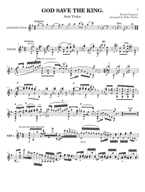 Variations on 'God Save the King' – Niccolò Paganini