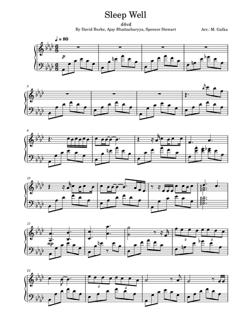 Sleep Well (Arr. M. Galka) - D4vd (Piano Solo)