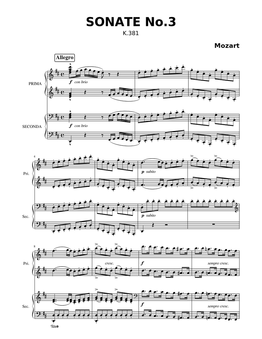 SONATE No.3 (K.381) – Wolfgang Amadeus Mozart Sheet Music for