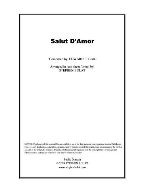 Salut D'Amor (Elgar) - Lead sheet (key of G) (Arr. Stephen Bulat) - Edward Elgar (Large Ensemble)