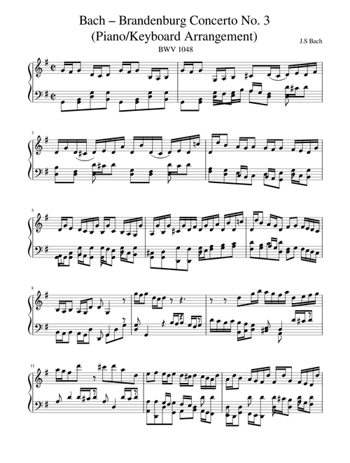 Brandenburg Concerto No.3 BWV 1048 (Piano / Keyboard Arrangement)