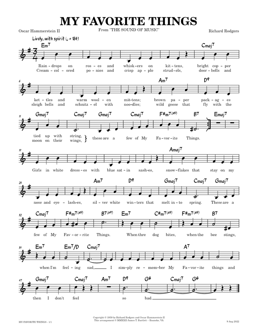 My Favorite Things [lead sheet] Sheet Music with Chords for Piano (Solo ...