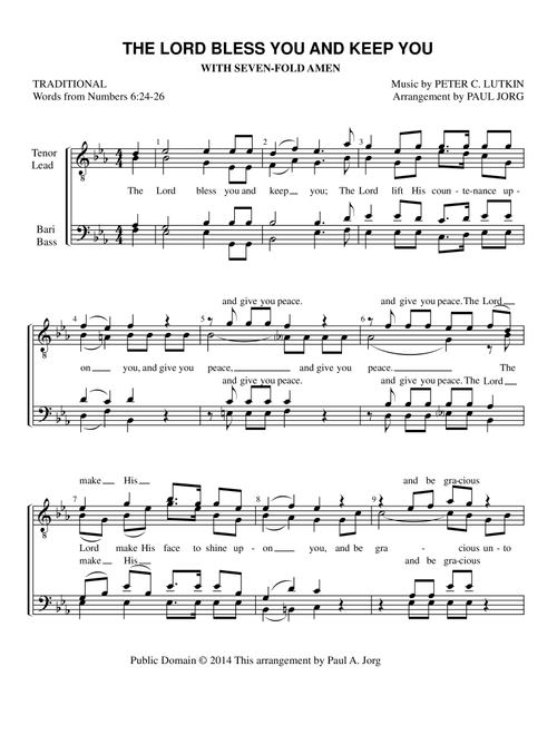 The Lord Bless You and Keep You - with Sevenfold Amen (Arr. Paul A. Jorg) - Traditional, Music by Peter C. Llutkin (Choral, TTBB)
