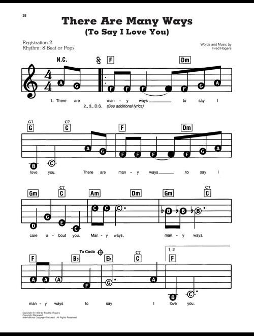 There Are Many Ways (To Say I Love You) (from Mister Rogers' Neighborhood) - Fred Rogers (E-Z Play Today)