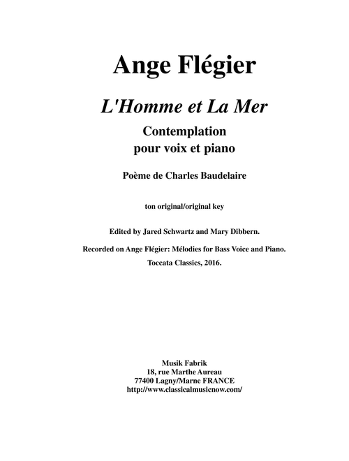 Ange Flégier: L'Homme et La Mer for bass voice and piano (Vocal Solo)