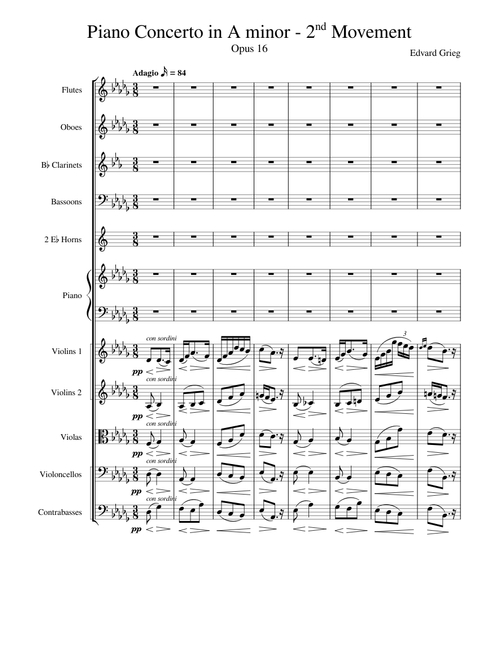 Piano Concerto in A minor Opus 16, Grieg, 2nd Movement - Adagio