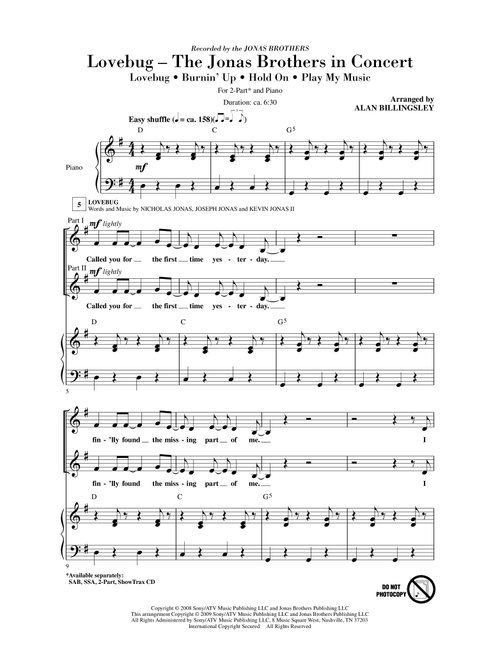 Lovebug - The Jonas Brothers In Concert (Medley) (Arr. Alan Billingsley) (Choral, 2-Part)