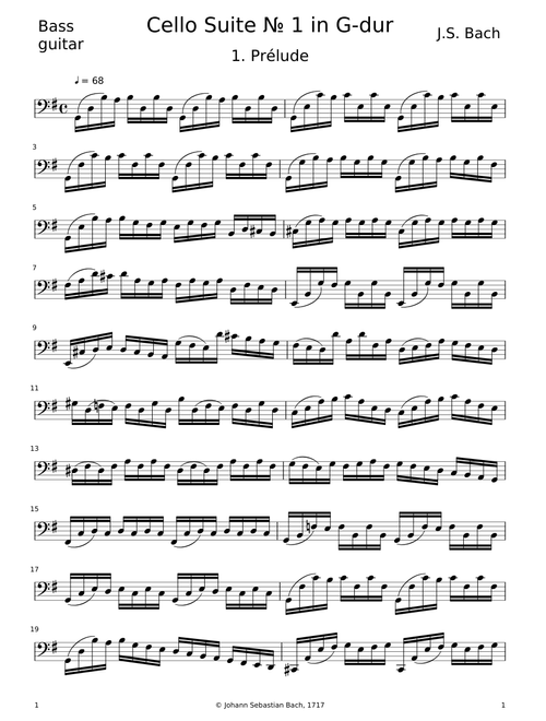 J.S. Bach – Cello Suite №1 – Prelude for Bass Guitar