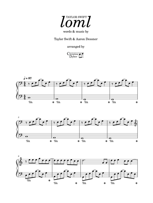Loml (Arr. Christine Dybov) - Taylor Swift (Piano Solo)