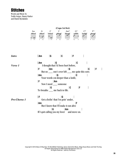 Stitches - Shawn Mendes (Guitar Chords-Lyrics)