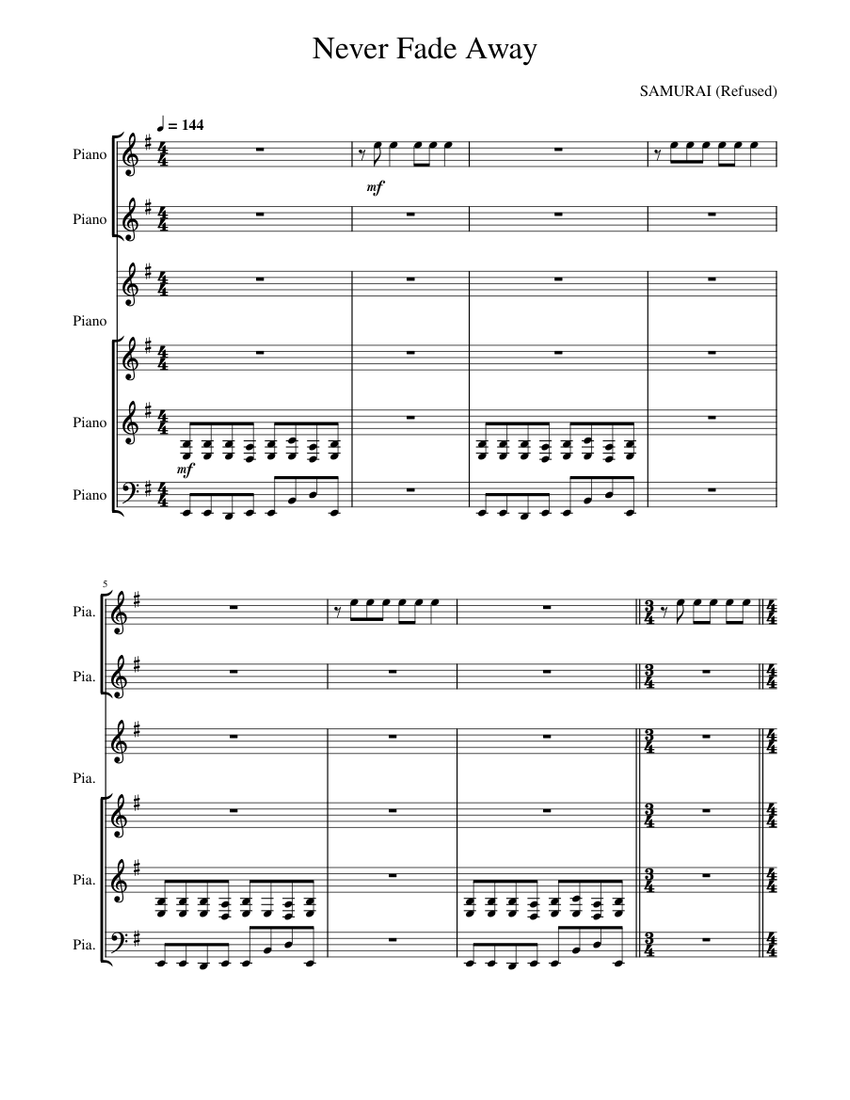 Never Fade Away Sheet Music For Piano Concert Band Musescore
