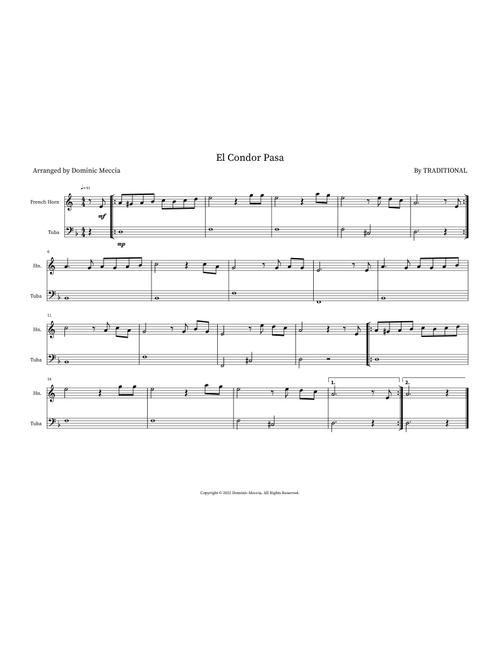 El Condor Pasa (Arr. Dominic Meccia) - Traditional (Instrumental Duet)