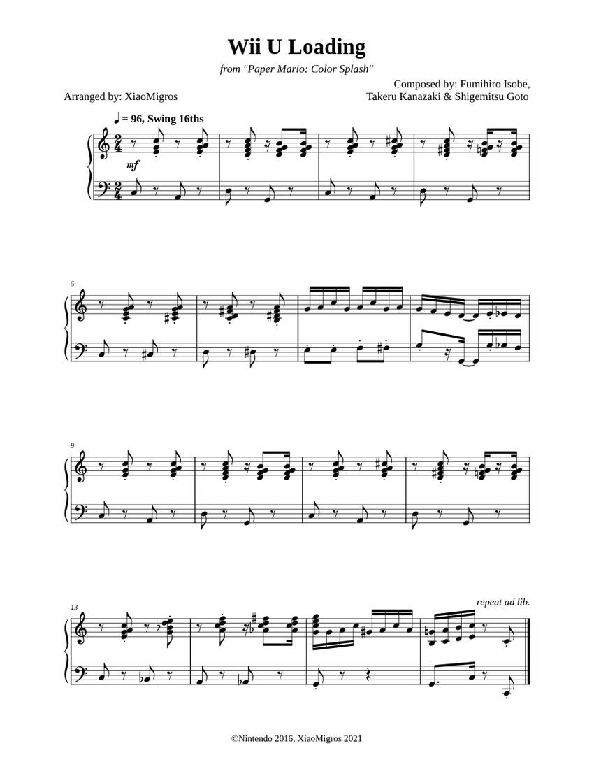 Wii U Loading - Paper Mario: Color Splash Sheet music for Piano (Solo ...