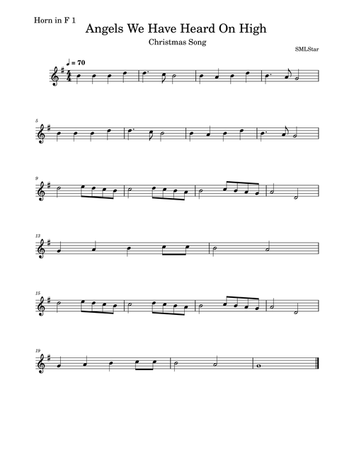 Angels We Have Heard On High Horn in F Duet - Christmas song with two horns in F. (Arr. SMLStar) - Public Domain (French Horn Duet)