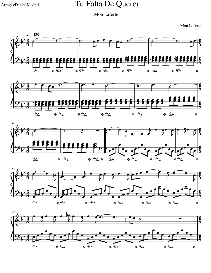 Mon LaferteTu Falta De Querer Sheet music for Piano (Solo)