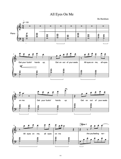 All Eyes On Me (Arr. Bo Burnham) (Piano Solo)