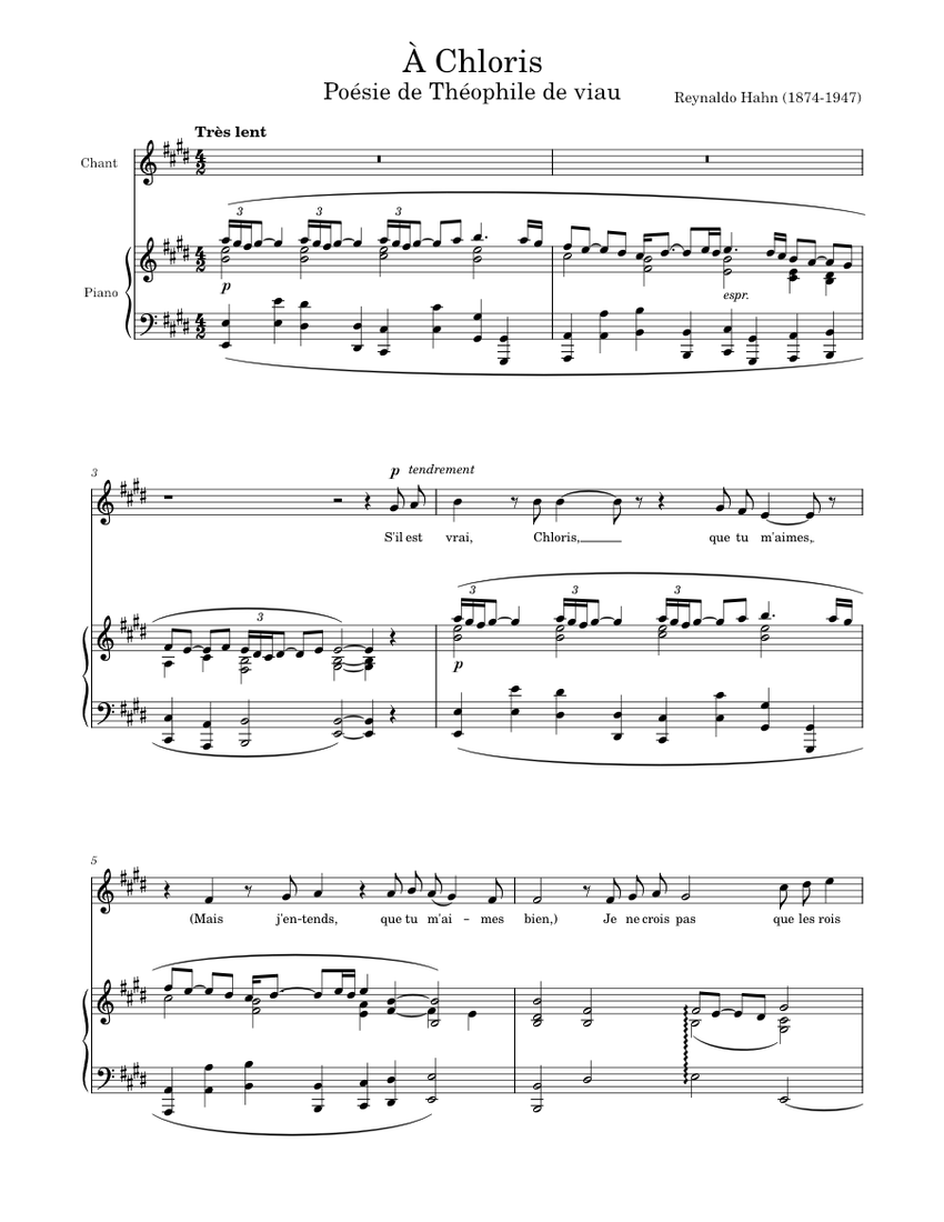 À Chloris Reynaldo Hahn Sheet music for Piano, Soprano (PianoVoice