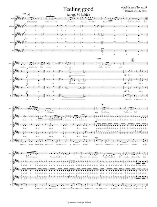 Feeling good acapella- Michael Buble, for mixed choir(SATB)
