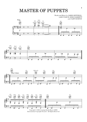 Master of Puppets: Metallica Sheet Music for Piano (Rock band
