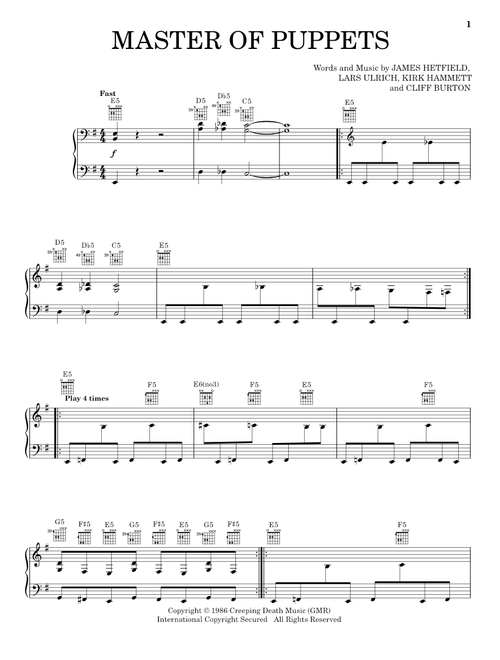 Master Of Puppets - Metallica (Piano-Vocal-Guitar)