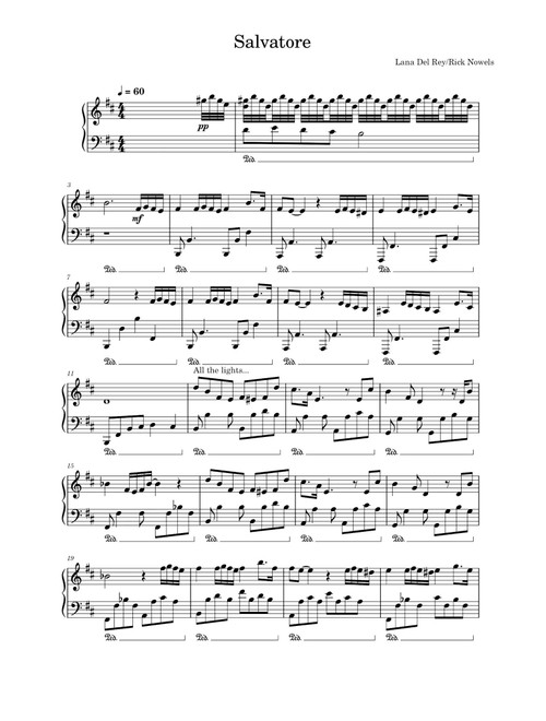 Salvatore (Arr. Lana Del Ray) (Piano Solo)