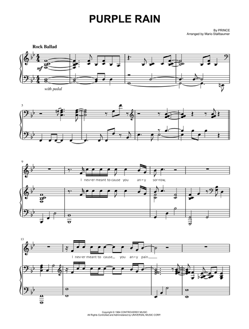 Purple Rain (Arr. Mario Stallbaumer) - Prince (Piano Vocal)