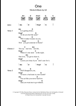 Play Official version of One Sheet Music by U2 for Piano, Vocals ...
