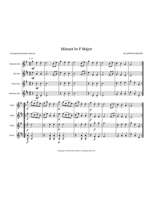 Minuet In F Major (Arr. Dominic Meccia) - Leopold Mozart (Small Ensemble)