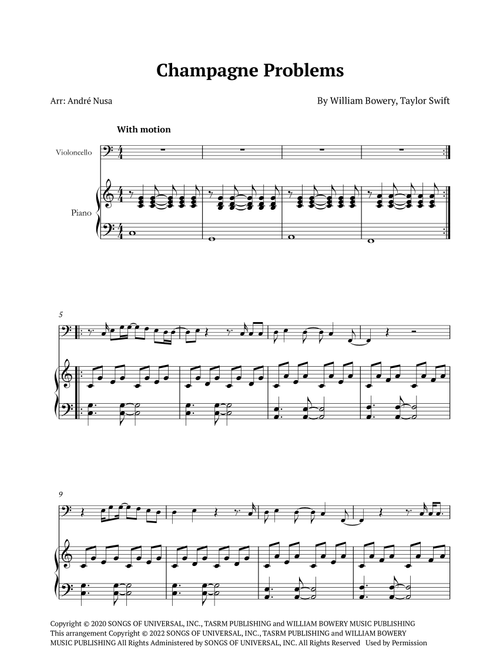 Champagne Problems (Arr. André Nusa) - Taylor Swift (Cello and Piano)