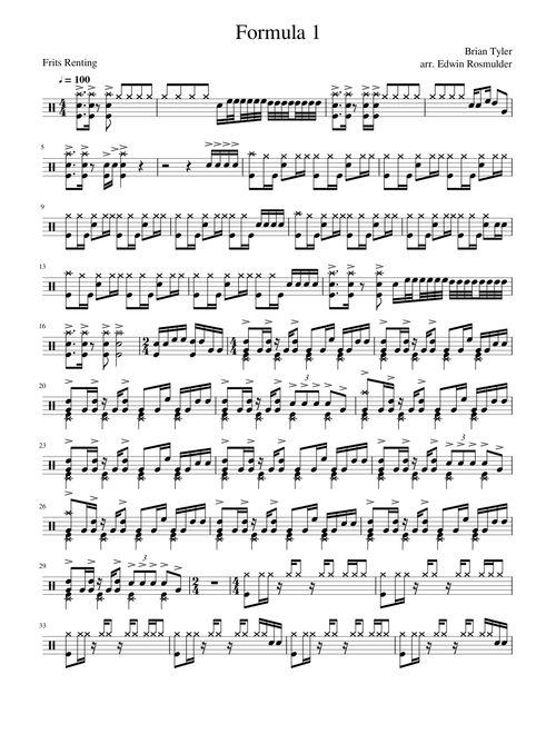 Brian Tyler - Formula 1 - Drum sheet music