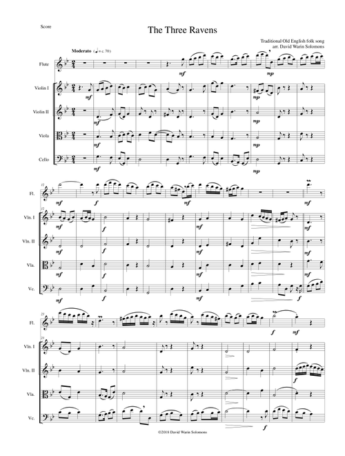 Variations on The Three Ravens for flute and string quartet (Arr. David Warin Solomons) - Traditional (Chamber Orchestra)