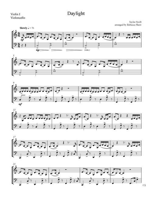Daylight (Arr. Rebecca Shaw) - Taylor Swift (Instrumental Duet)