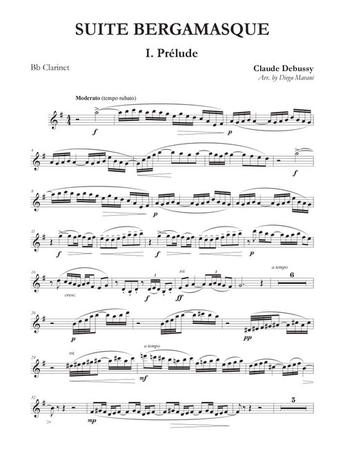 Prelude from "Suite Bergamasque" for Clarinet and Piano (Arr. Diego Marani) - Claude Debussy (Clarinet and Piano)