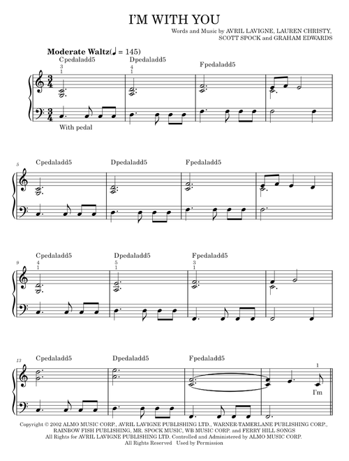 I'm With You - Avril Lavigne (Easy Piano)