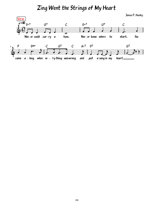 Zing! Went The Strings Of My Heart (Lead sheet with verse and lyrics )