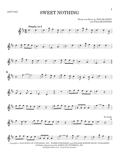 Sweet Nothing - Taylor Swift (Alto Sax Solo)