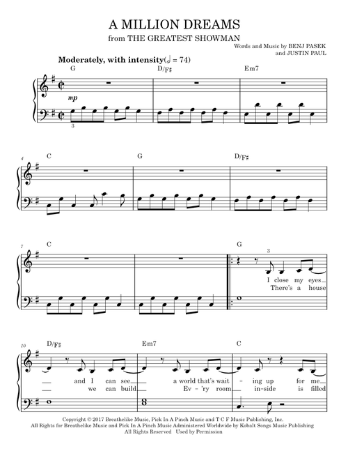A Million Dreams (from The Greatest Showman) - Pasek & Paul (Easy Piano)