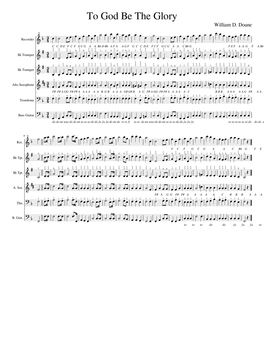 To God Be The Glory Sheet Music for Trombone, Saxophone alto, Trumpet ...