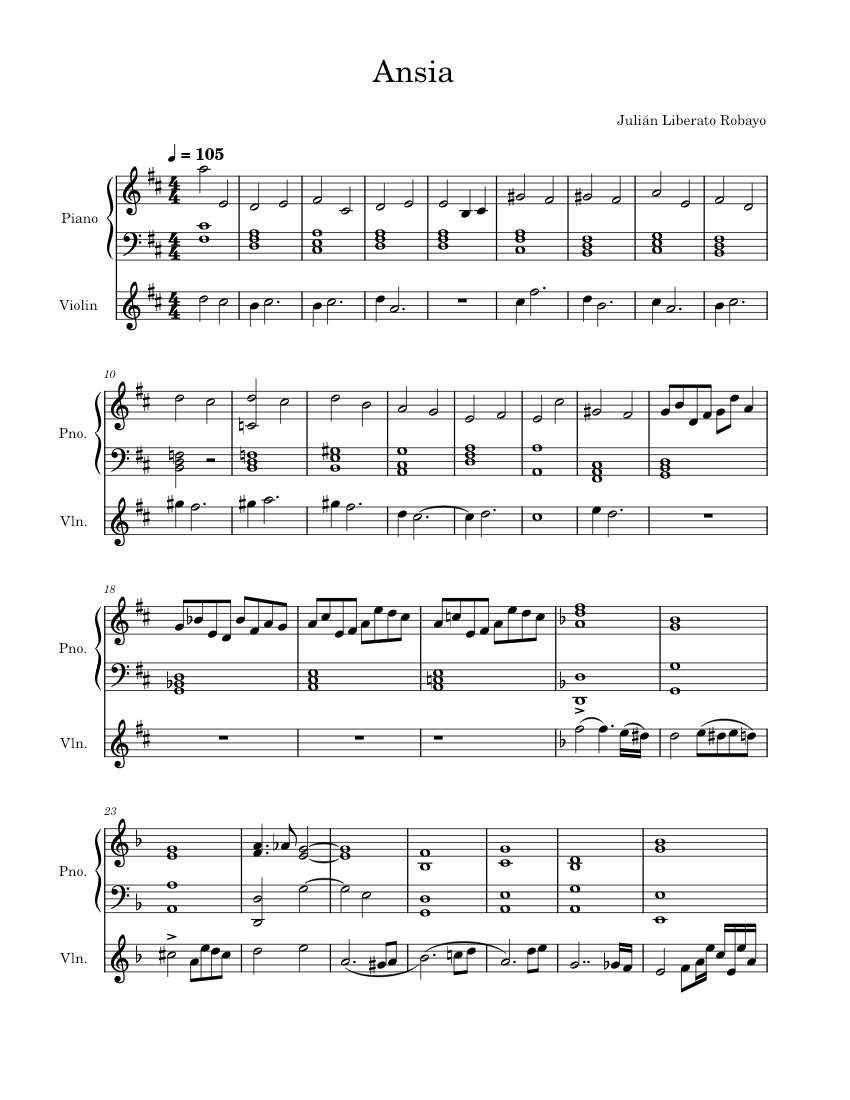 Ansia Julián Liberato Robayo Sheet music for Piano, Violin (Mixed