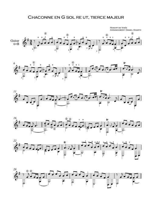 Chaconne by Robert de Visée (Arr. Daniel Duarte, DM) (Small Ensemble)