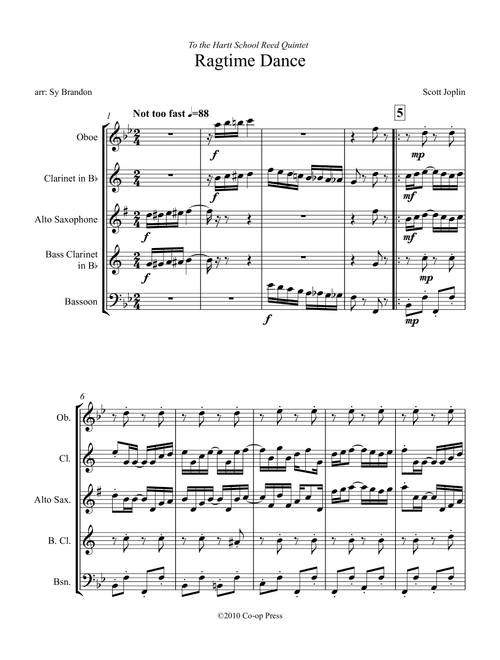 The Ragtime Dance for Reed Quintet (Arr. Sy Brandon) - Scott Joplin (Woodwind Ensemble)
