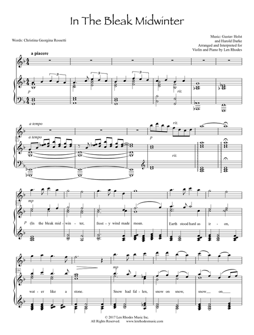 In The Bleak Midwinter - a contemporary setting for Violin and Piano (Arr. Len Rhodes) - Gustav Holst (Violin and Piano)