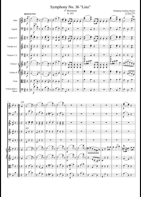 MOZERT/交響曲第36番「Linzer」 室内楽編曲譜PIANO四重奏 Free Symphony No.36 In C Major, K.425 by Wolfgang Amadeus Mozart